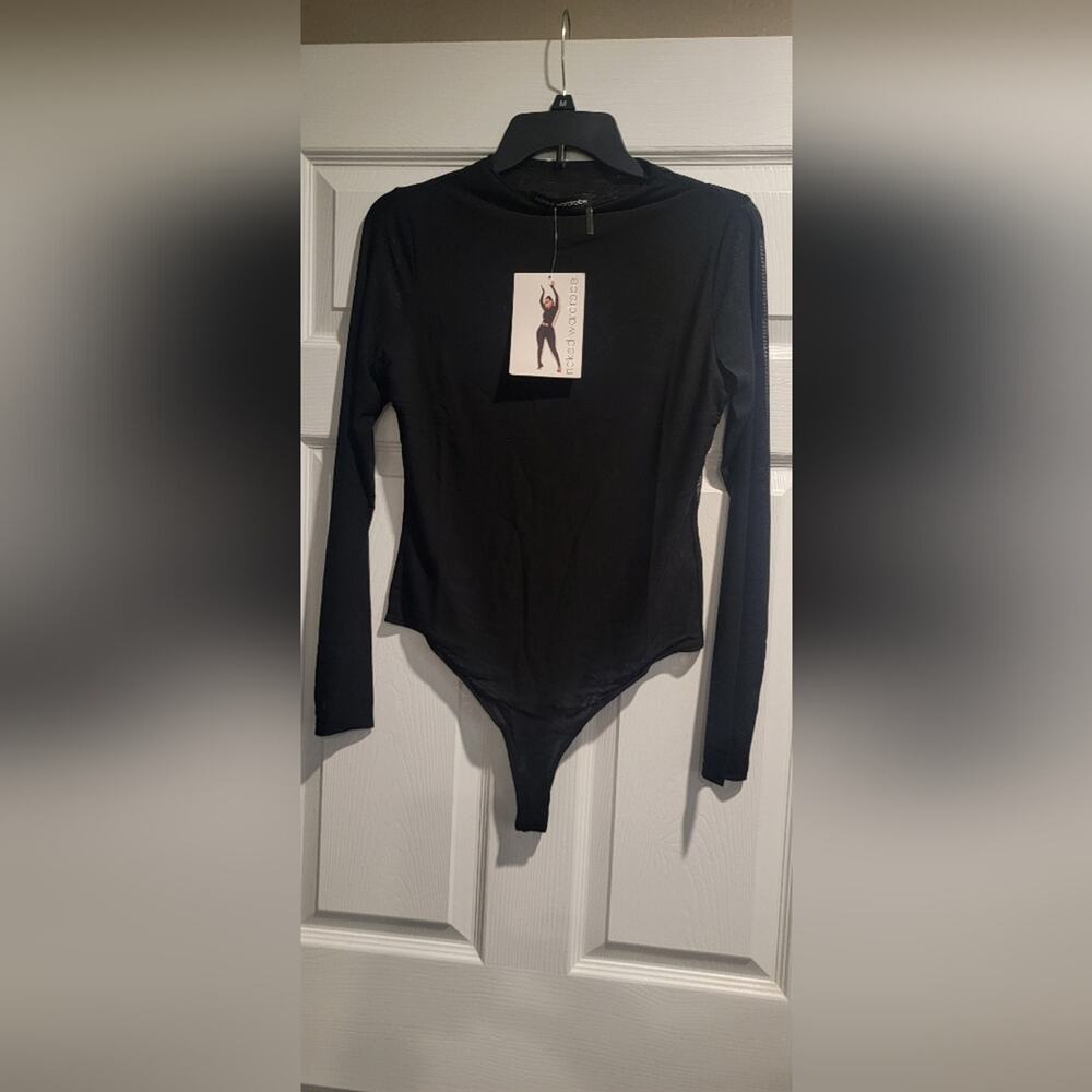 NAKED WARDROBE Mesh Long Sleeve Bodysuit Nwt and bag.